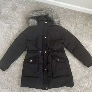 Amazon Women's Black Puffer Coat with Faux Fur Hood
